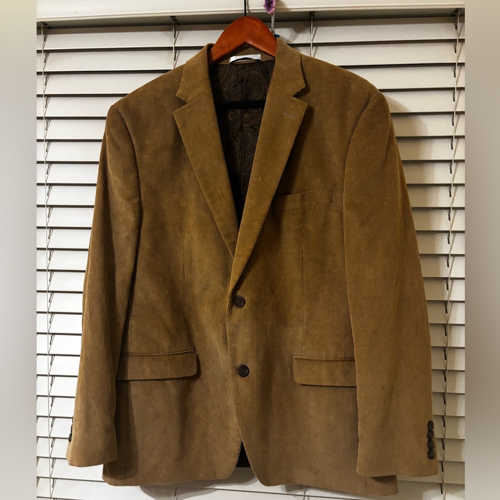 Chaps Mens Two-Button Blazer Corduroy Cotton Beige Sport Coat Jacket Size 42R